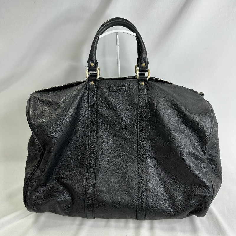 GUCCI 黑色 GUCCISSIMA皮革GG logo壓紋2WAY 旅行袋（guccissima 206501）-0
