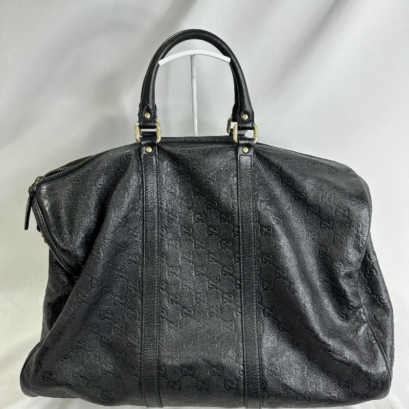 GUCCI 黑色 GUCCISSIMA皮革GG logo壓紋2WAY 旅行袋（guccissima 206501）-1