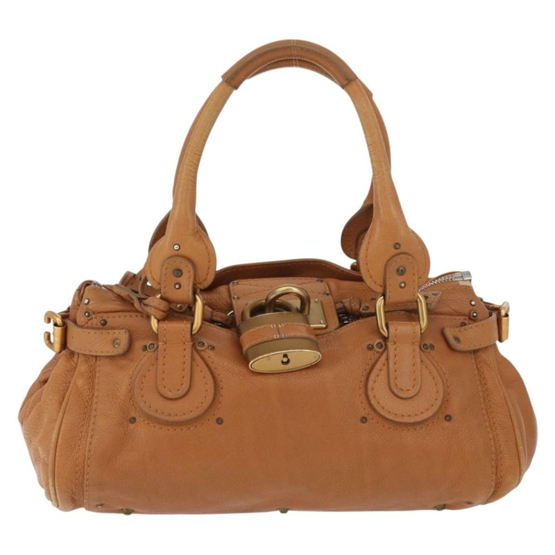 【日本直送】Chloe Paddington 手提包，棕色、銀色、金色皮革，正品 am11277A-12