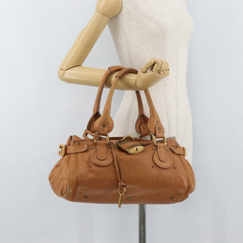 【日本直送】Chloe Paddington 手提包，棕色、銀色、金色皮革，正品 am11277A-25