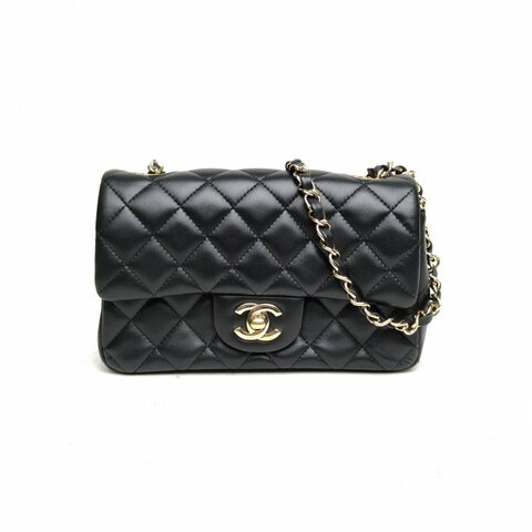 CHANEL CF口蓋包大Mini黑色羊皮30開雙圈皮穿鏈手柄肩背包