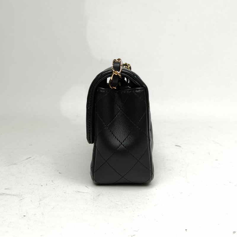 CHANEL CF口蓋包大Mini黑色羊皮30開雙圈皮穿鏈手柄肩背包-1