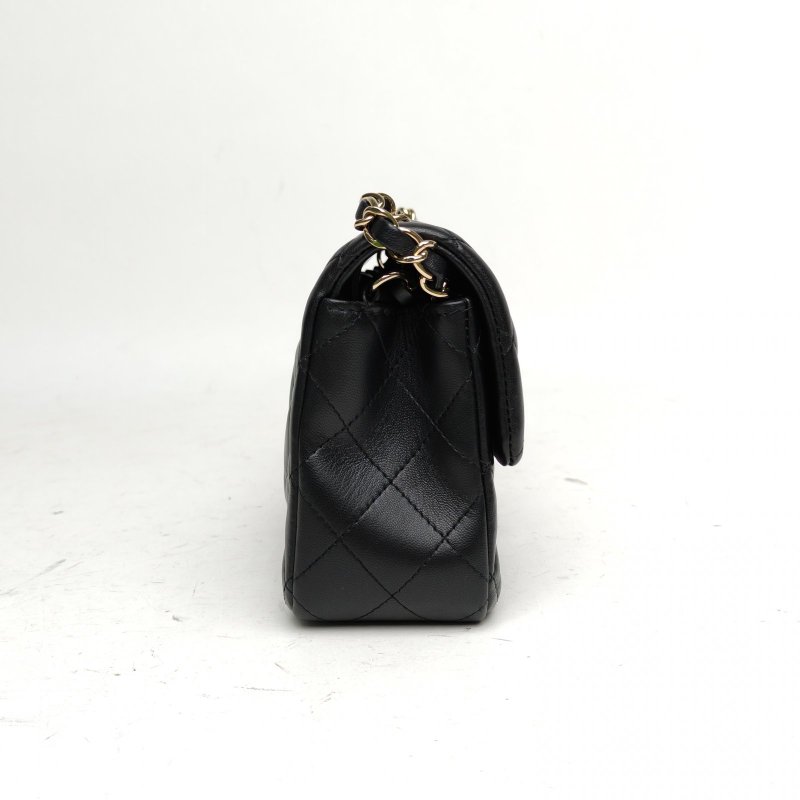 CHANEL CF口蓋包大Mini黑色羊皮30開雙圈皮穿鏈手柄肩背包-3