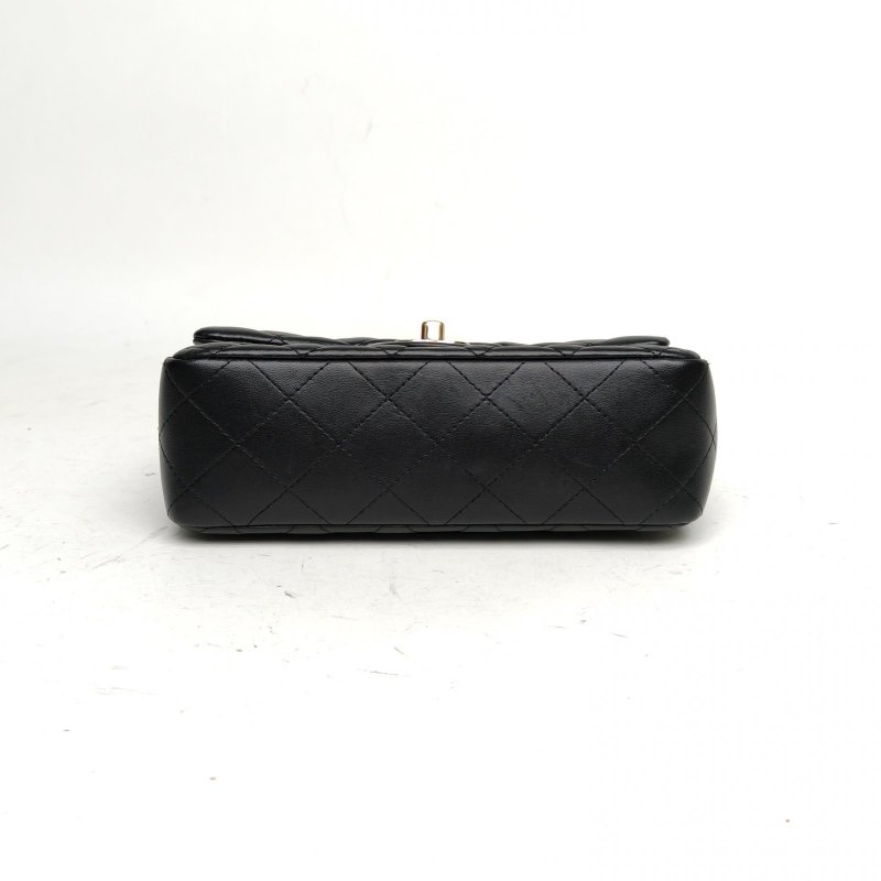 CHANEL CF口蓋包大Mini黑色羊皮30開雙圈皮穿鏈手柄肩背包-4