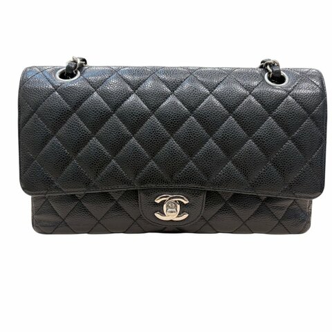 CHANEL 香奈兒 CF25 黑色 荔枝皮 銀釦