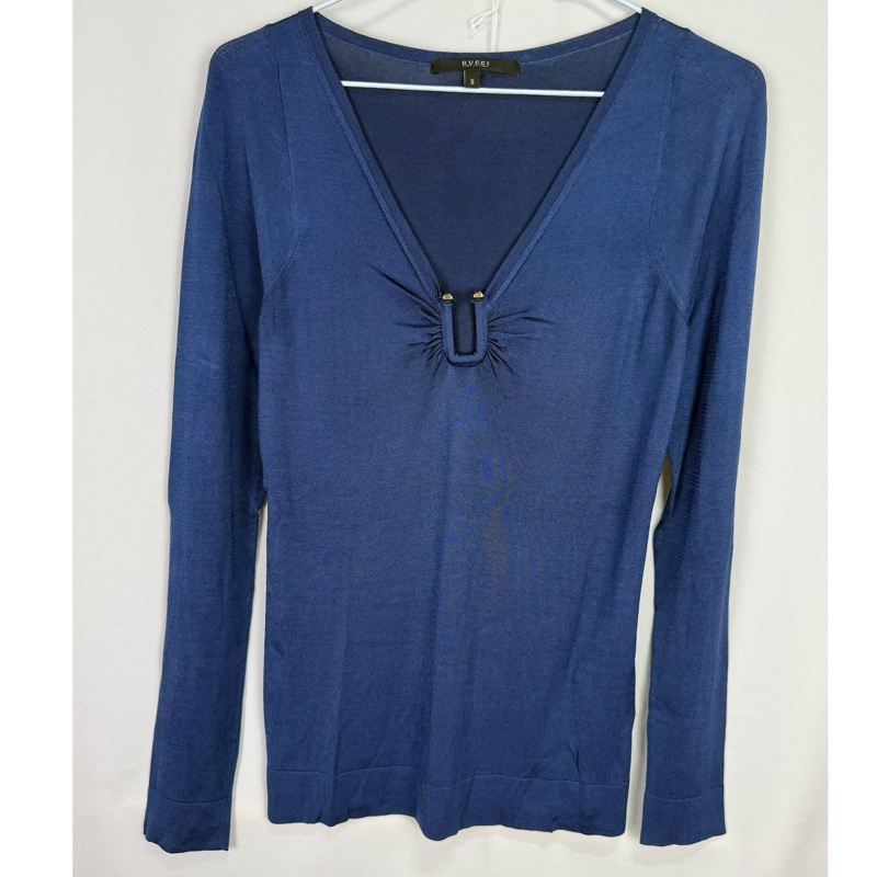 莉亞精品♡ Gucci 寶藍色針織衫 尺碼S 二手-0