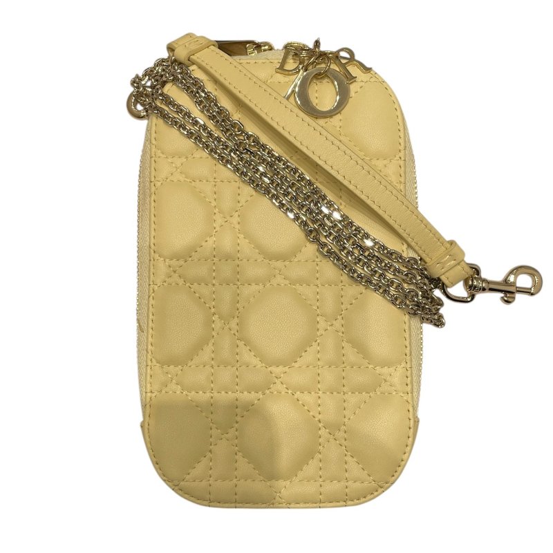DIOR 迪奧 LADY DIOR CALLIN DIOR 手機包 籐格紋羊皮 嫩黃色 金釦-0