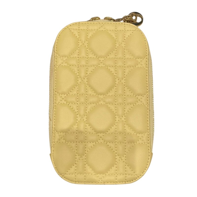 DIOR 迪奧 LADY DIOR CALLIN DIOR 手機包 籐格紋羊皮 嫩黃色 金釦-1