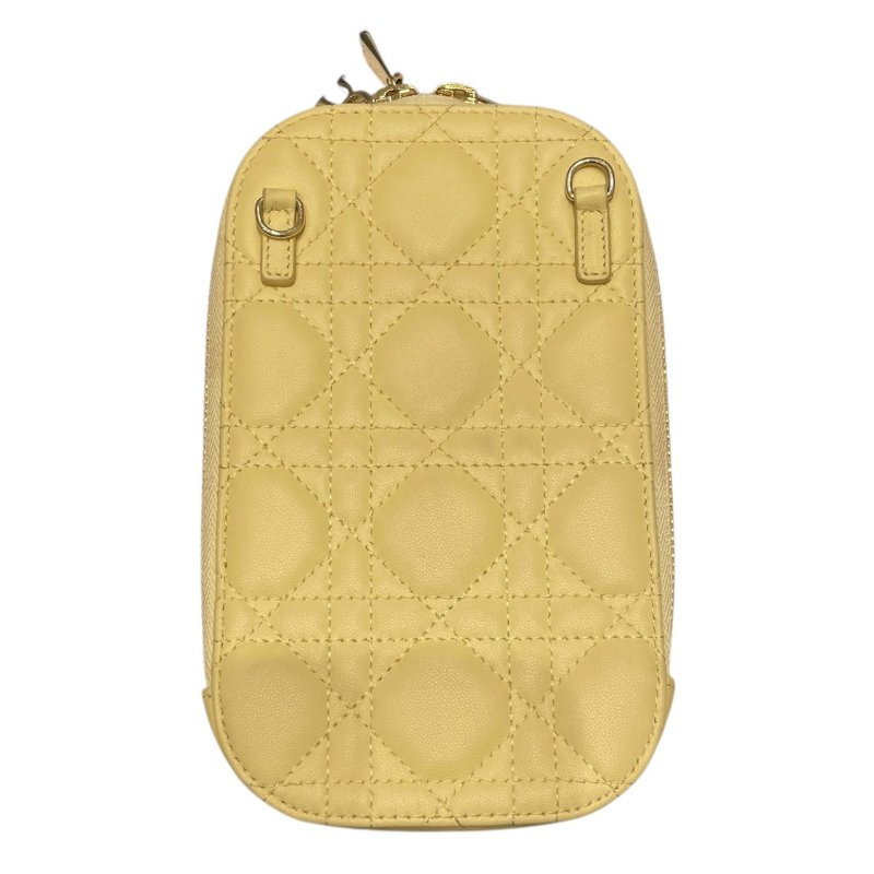 DIOR 迪奧 LADY DIOR CALLIN DIOR 手機包 籐格紋羊皮 嫩黃色 金釦-2
