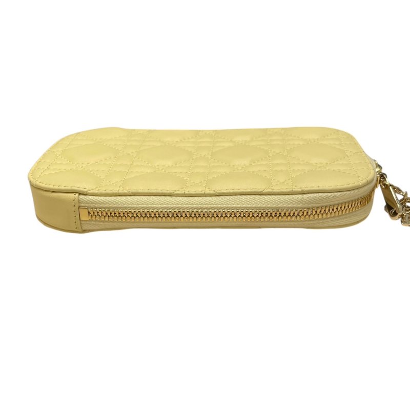 DIOR 迪奧 LADY DIOR CALLIN DIOR 手機包 籐格紋羊皮 嫩黃色 金釦-4