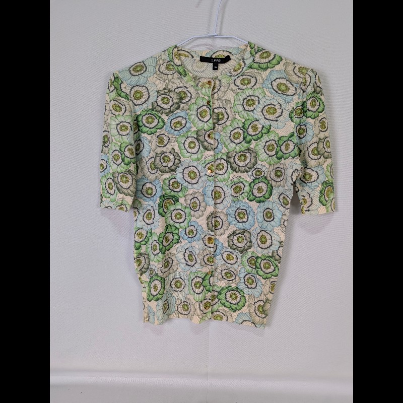 莉亞精品♡Gucci 綠色針織花短袖 尺碼XS 二手美品-0