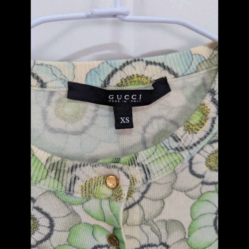 莉亞精品♡Gucci 綠色針織花短袖 尺碼XS 二手美品-2
