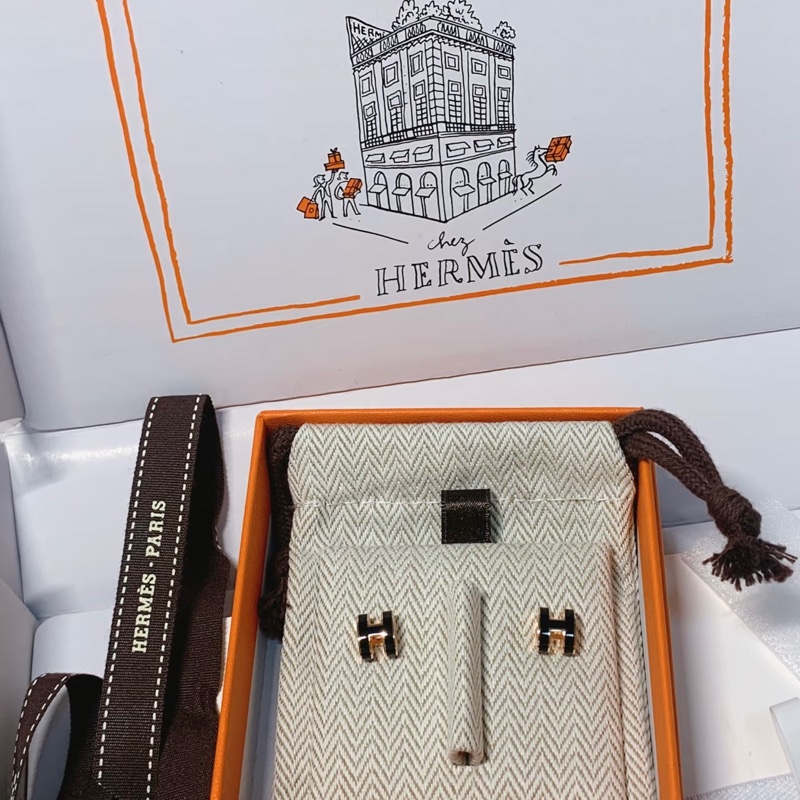 Hermes 愛馬仕 H mini pop 耳環/黑金款/全新閒置美品-1