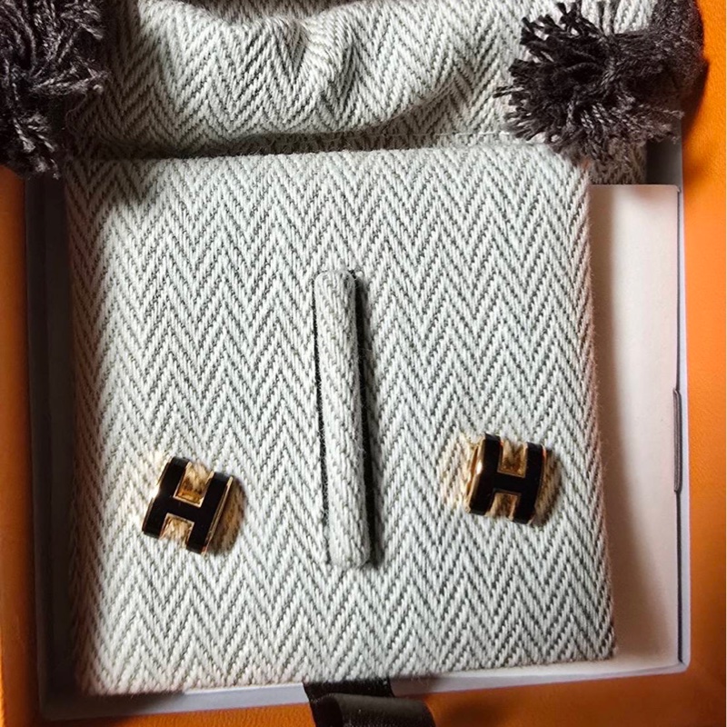 Hermes 愛馬仕 H mini pop 耳環/黑金款/全新閒置美品-3