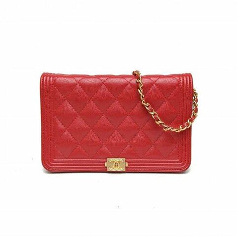 CHANEL LeboyWOC19紅色荔枝牛皮24開金扣肩背包