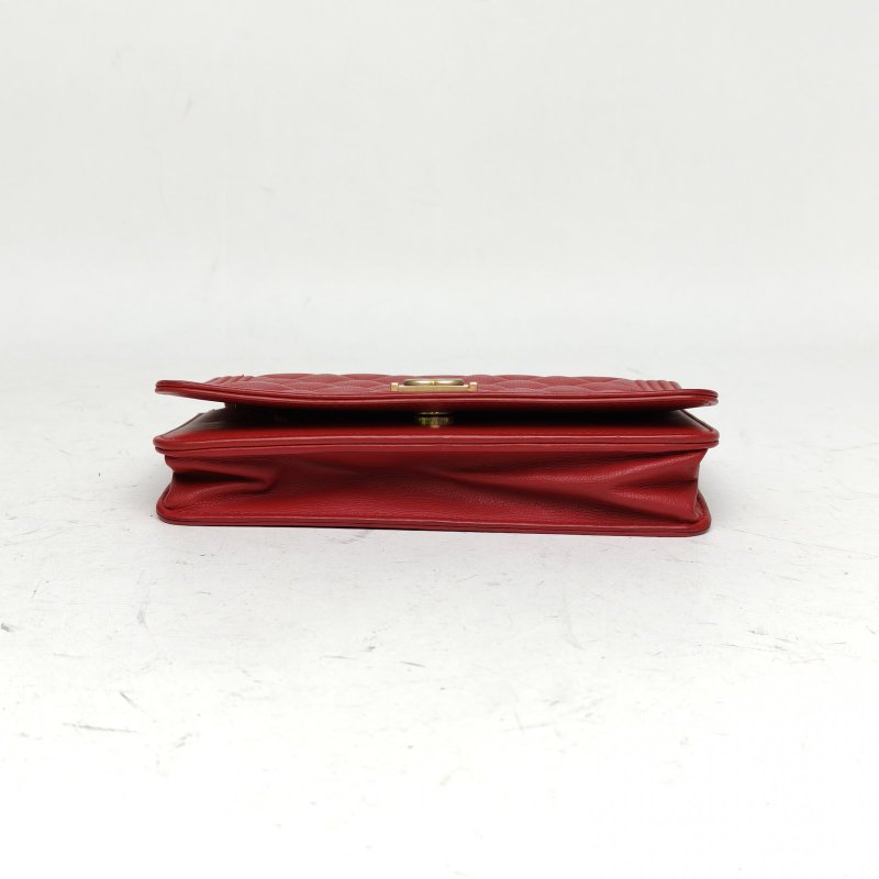 CHANEL LeboyWOC19紅色荔枝牛皮24開金扣肩背包-4