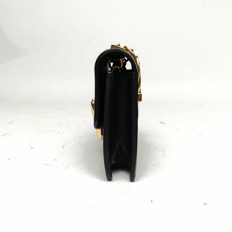 GUCCI Sylvie塞爾維亞絲帶包超Mini16.5黑色牛皮金扣肩背包-1