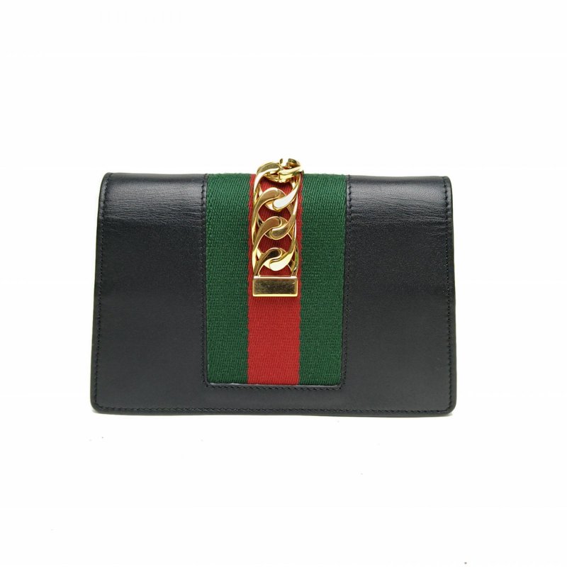 GUCCI Sylvie塞爾維亞絲帶包超Mini16.5黑色牛皮金扣肩背包-2