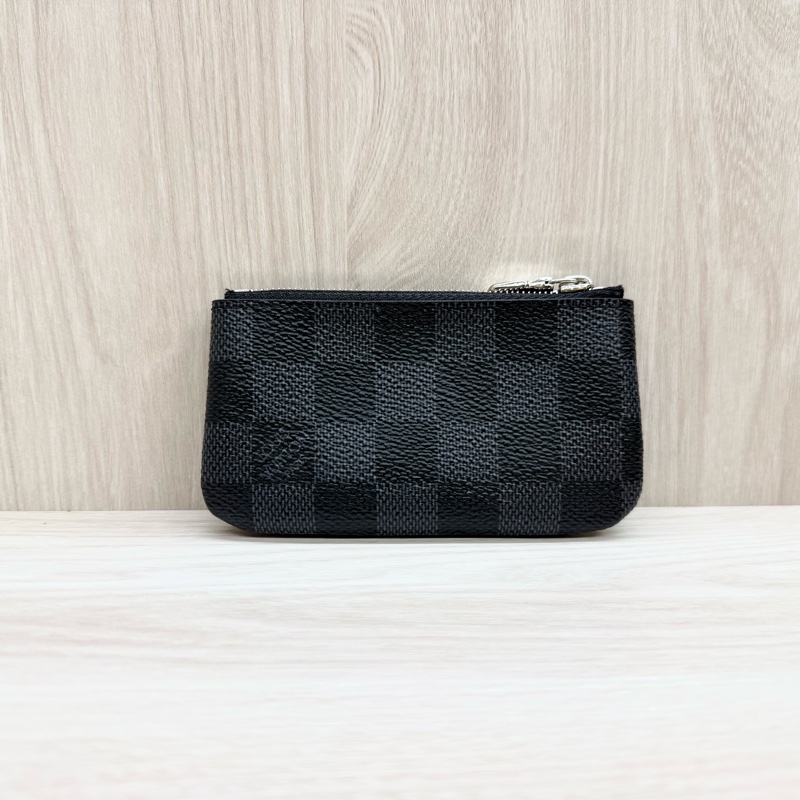 LV 黑灰格銀釦零錢包N60155-2