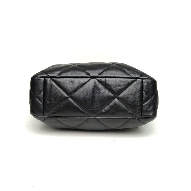 CHANEL 19BAGTote托特包黑色羊皮晶片開金銀扣菱格紋肩背包-4