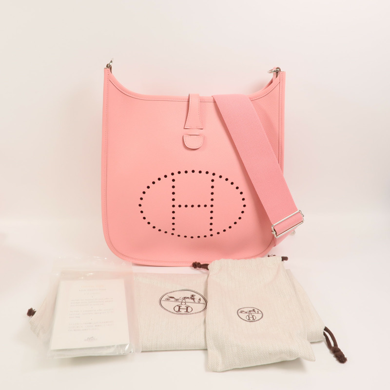 HERMES Epsom皮革Evelyne PM肩背袋Rose Confetti-9