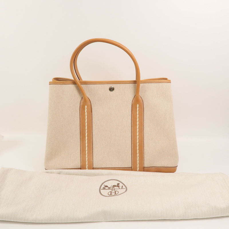 HERMES 帆布/Barenia皮革Garden Party PM手挽袋-9