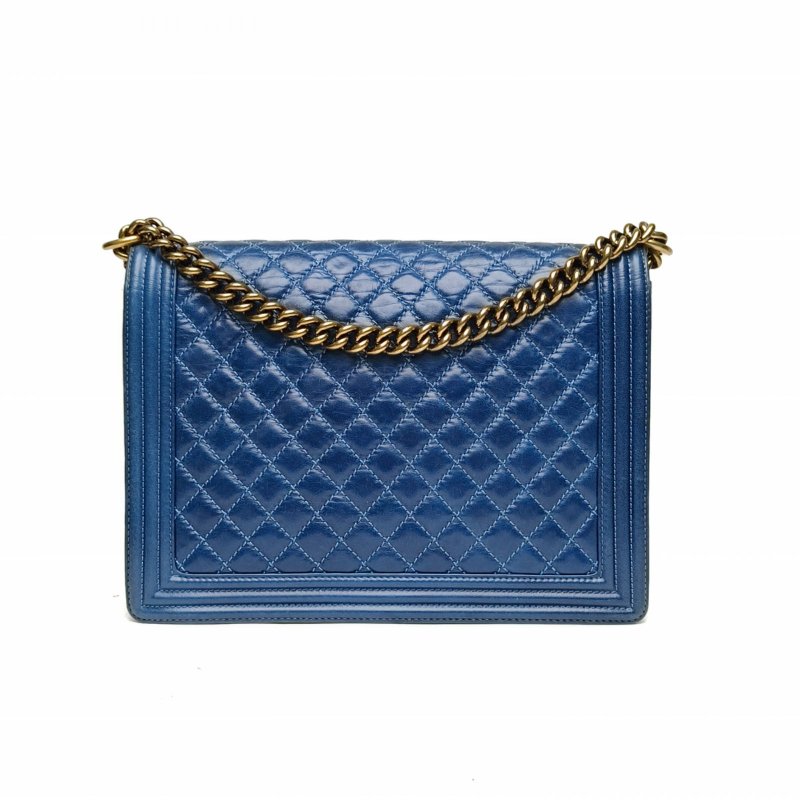 CHANEL Leboy大號MAXI藍色牛皮17開金扣肩背包-2