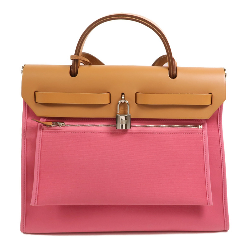 HERMES 帆布Herbag PM手挽肩背兩用袋Rose Hortensia-1