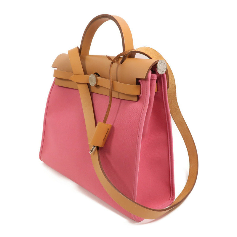 HERMES 帆布Herbag PM手挽肩背兩用袋Rose Hortensia-2