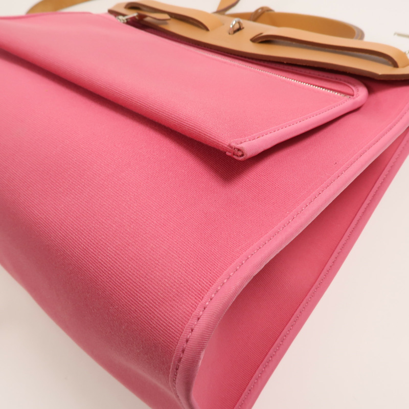HERMES 帆布Herbag PM手挽肩背兩用袋Rose Hortensia-11