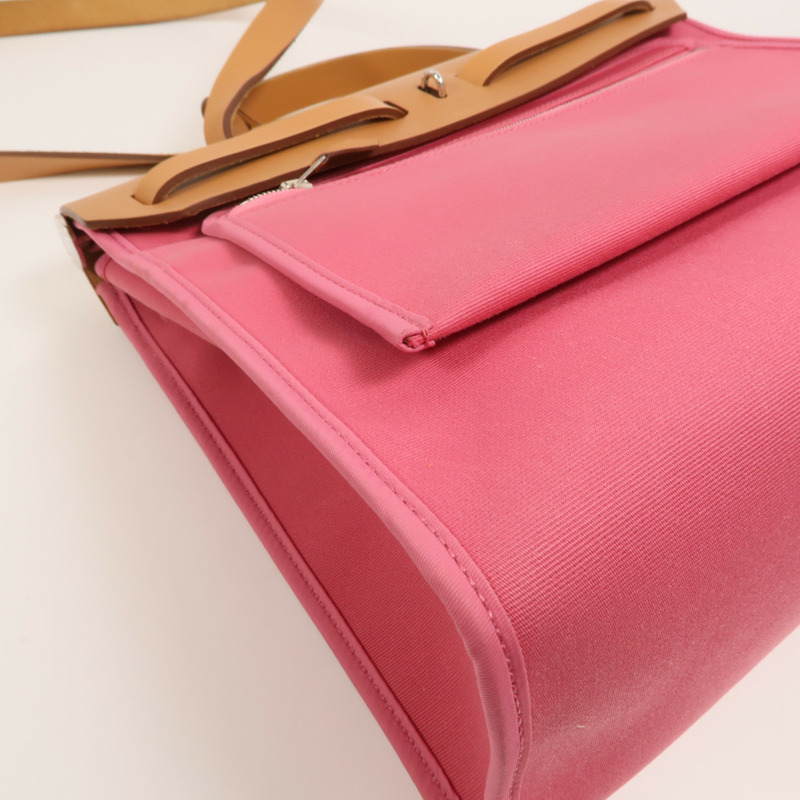 HERMES 帆布Herbag PM手挽肩背兩用袋Rose Hortensia-12