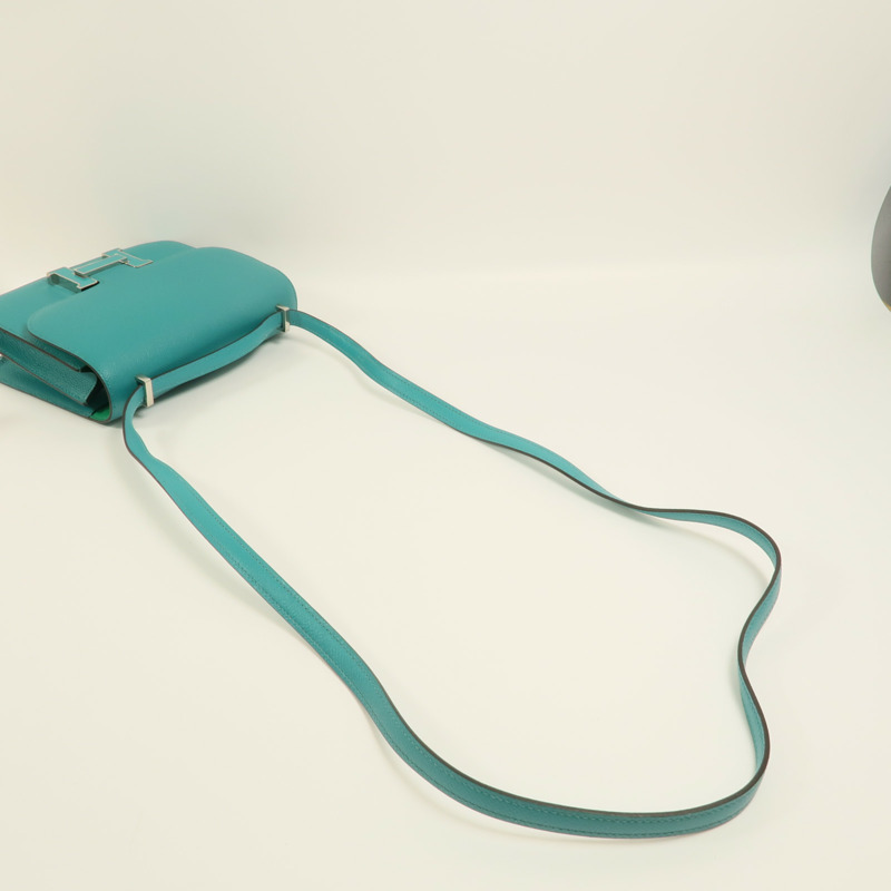 HERMES Epsom皮革Constance Mini肩背袋Bleu Paon-7