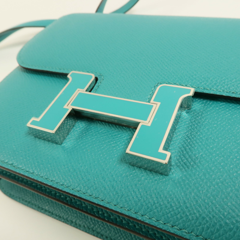 HERMES Epsom皮革Constance Mini肩背袋Bleu Paon-8