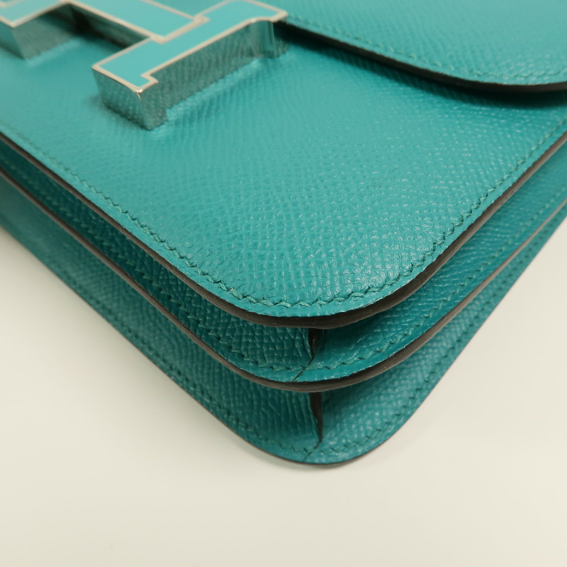 HERMES Epsom皮革Constance Mini肩背袋Bleu Paon-9