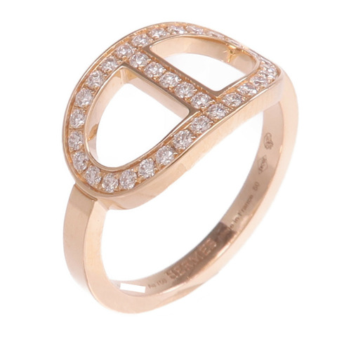 HERMES 18K玫瑰金H Bague Dancre Ring鑽石戒指