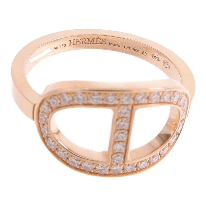 HERMES 18K玫瑰金H Bague Dancre Ring鑽石戒指-4