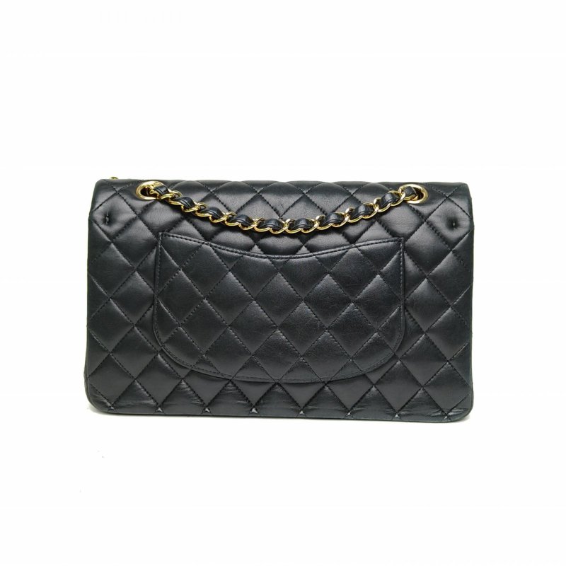 CHANEL CF口蓋包中號黑色羊皮17開金扣菱格紋肩背包-2