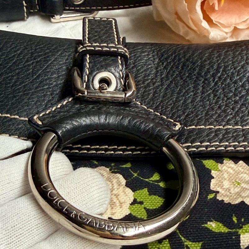 【D&G絕版中古】 Dolce & Gabbana 玫瑰碎花拼接腋下包-2