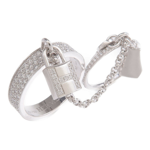 HERMES 18K白金Kelly Cadenas Double Ring鑽石戒指