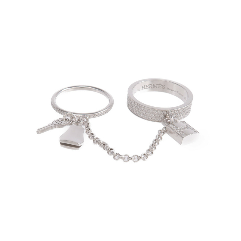 HERMES 18K白金Kelly Cadenas Double Ring鑽石戒指-1