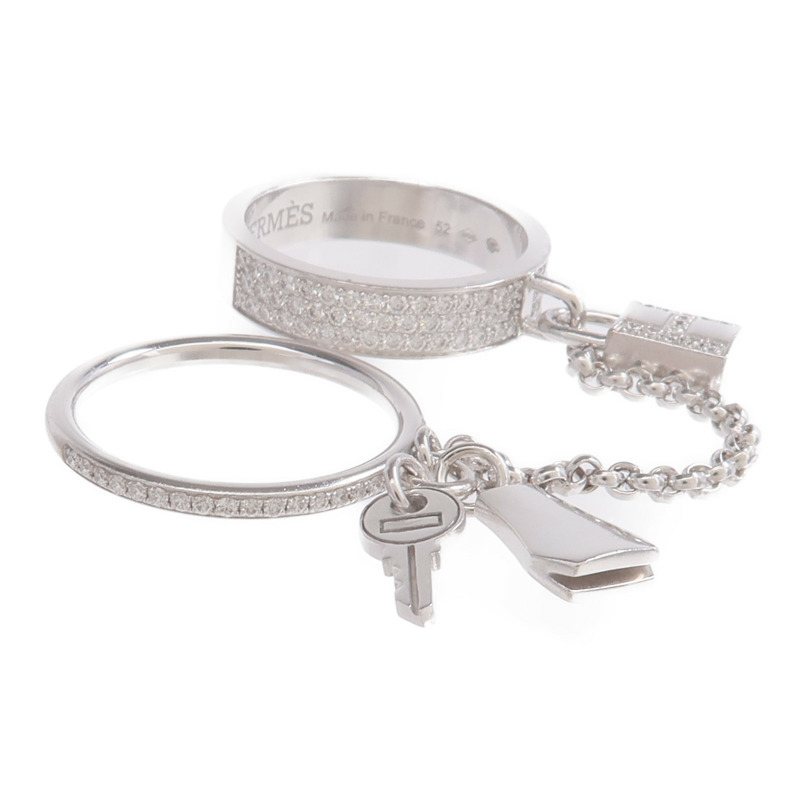 HERMES 18K白金Kelly Cadenas Double Ring鑽石戒指-3