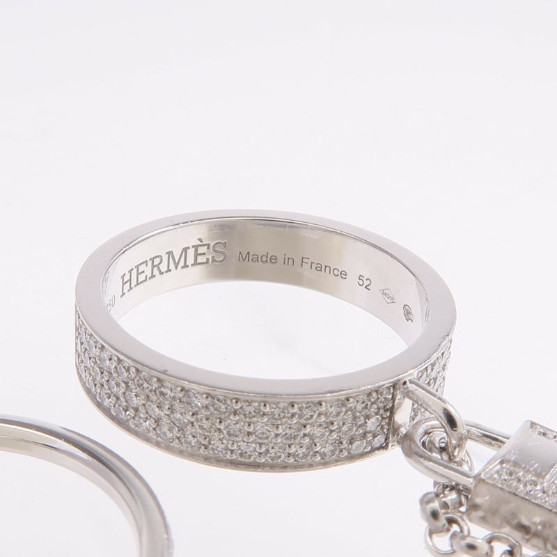 HERMES 18K白金Kelly Cadenas Double Ring鑽石戒指-5