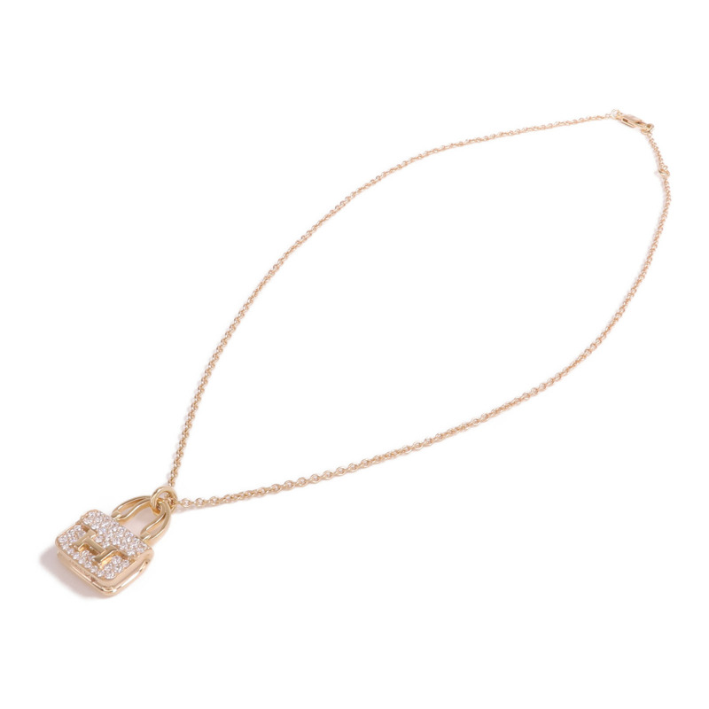 HERMES 18K玫瑰金Amulette Constance Necklace鑽石項鍊-3