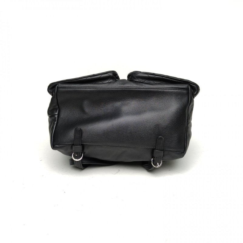 CHANEL 黑色牛皮23開銀扣雙口袋青蛙包雙肩包手提肩背包-4