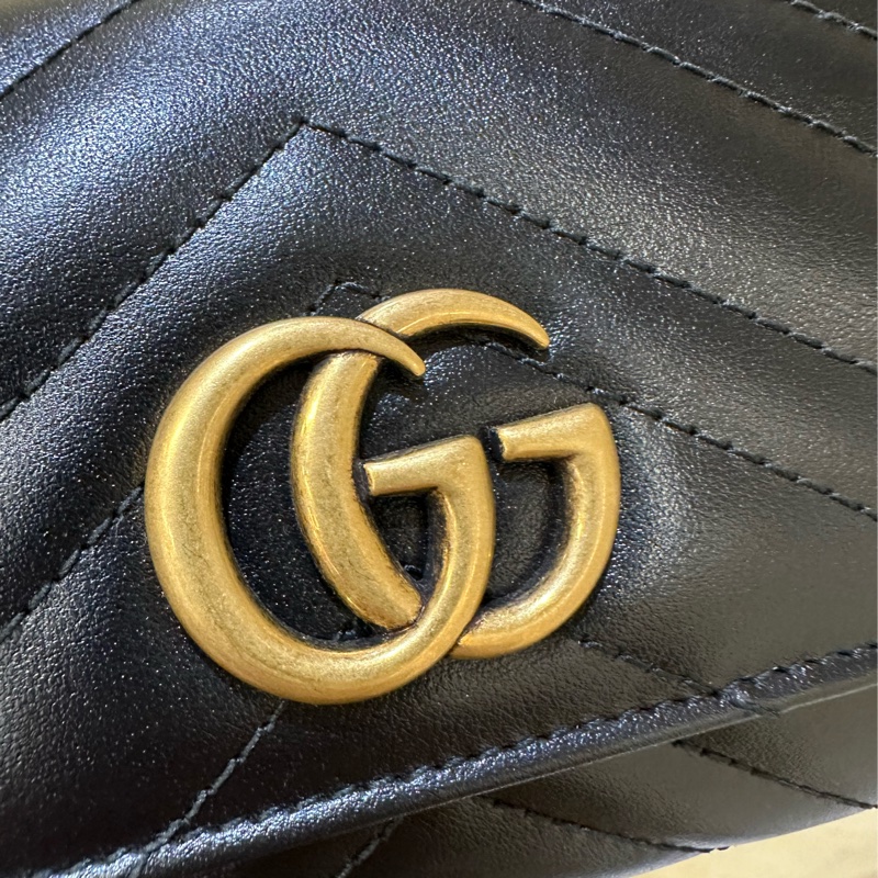 Gucci 黑牛皮山形紋霧金釦GG Marmont下蓋12卡長夾-5