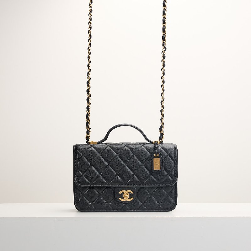 Chanel 22k 手柄郵差包/黑金牛-0