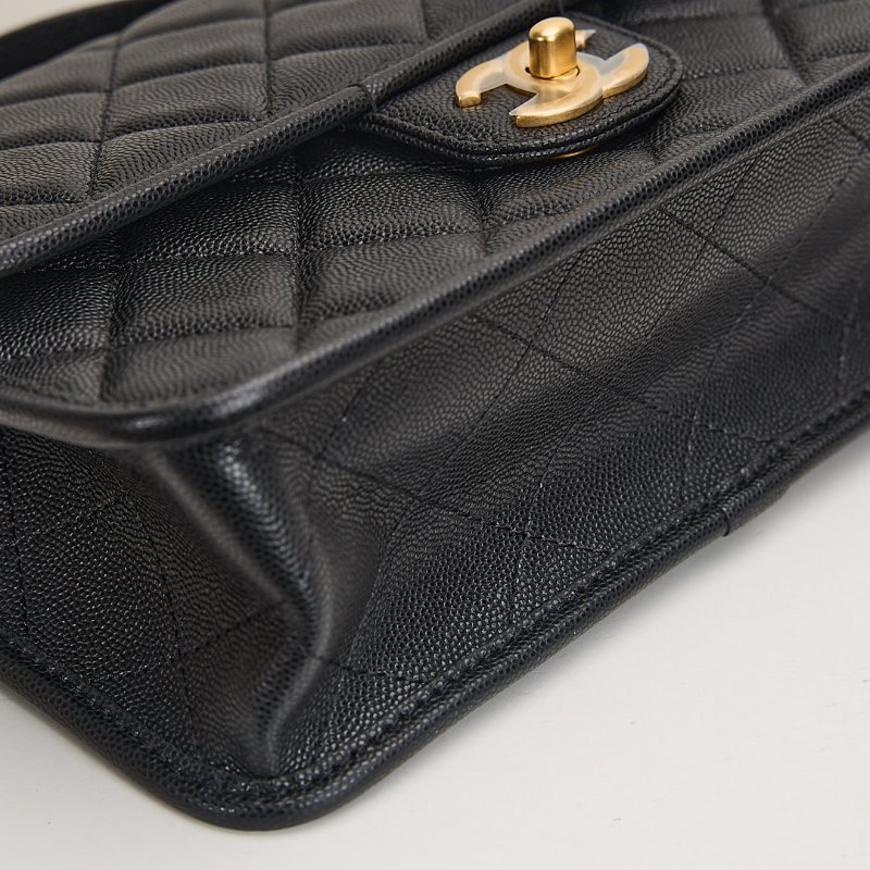 Chanel 22k 手柄郵差包/黑金牛-5