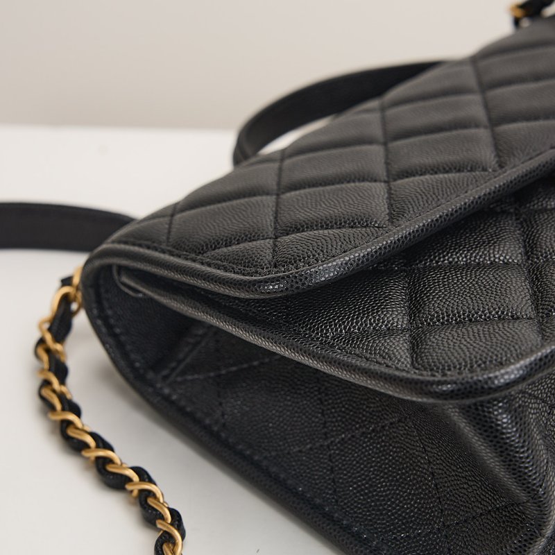 Chanel 22k 手柄郵差包/黑金牛-6