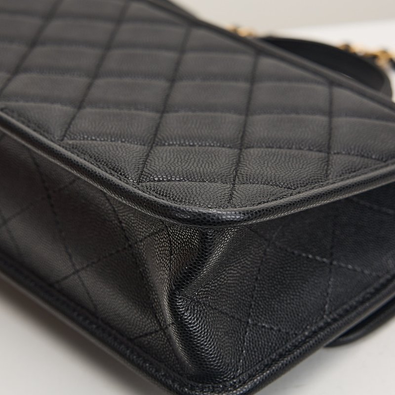 Chanel 22k 手柄郵差包/黑金牛-11