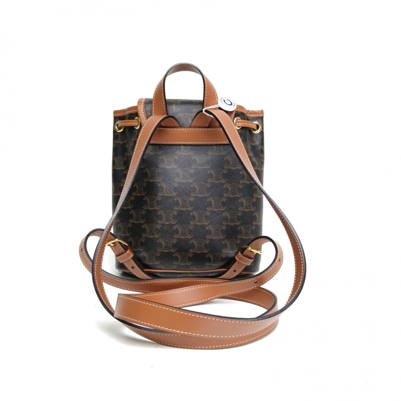 CELINE Folco抽繩雙肩包Mini迷你褐色PVC老花肩背包-2